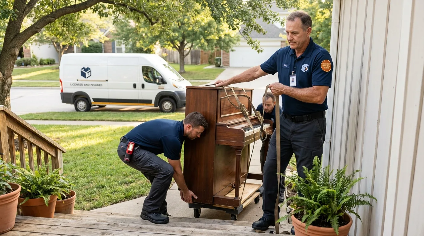 Licensed piano movers securing grand piano in Pevely, MO